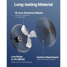 VEVOR Ventilador de Montaje en Pared, 44,6 cm, 3 Velocidades de Alta Velocidad Máx. 4150 CFM, Ventilador de Pared Industrial Oscilante Impermeable, Comercial o Residencial para Almacén, Patio, Negro