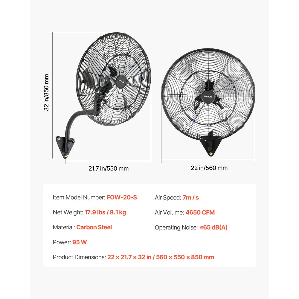 VEVOR Ventilador de Pared con 3 Velocidades, Nebulización, Control Remoto y Termostato, IP44, Ventilador Industrial Oscilante de Acero al Carbono para Exterior, Taller, Invernadero, Ganadería, Garaje