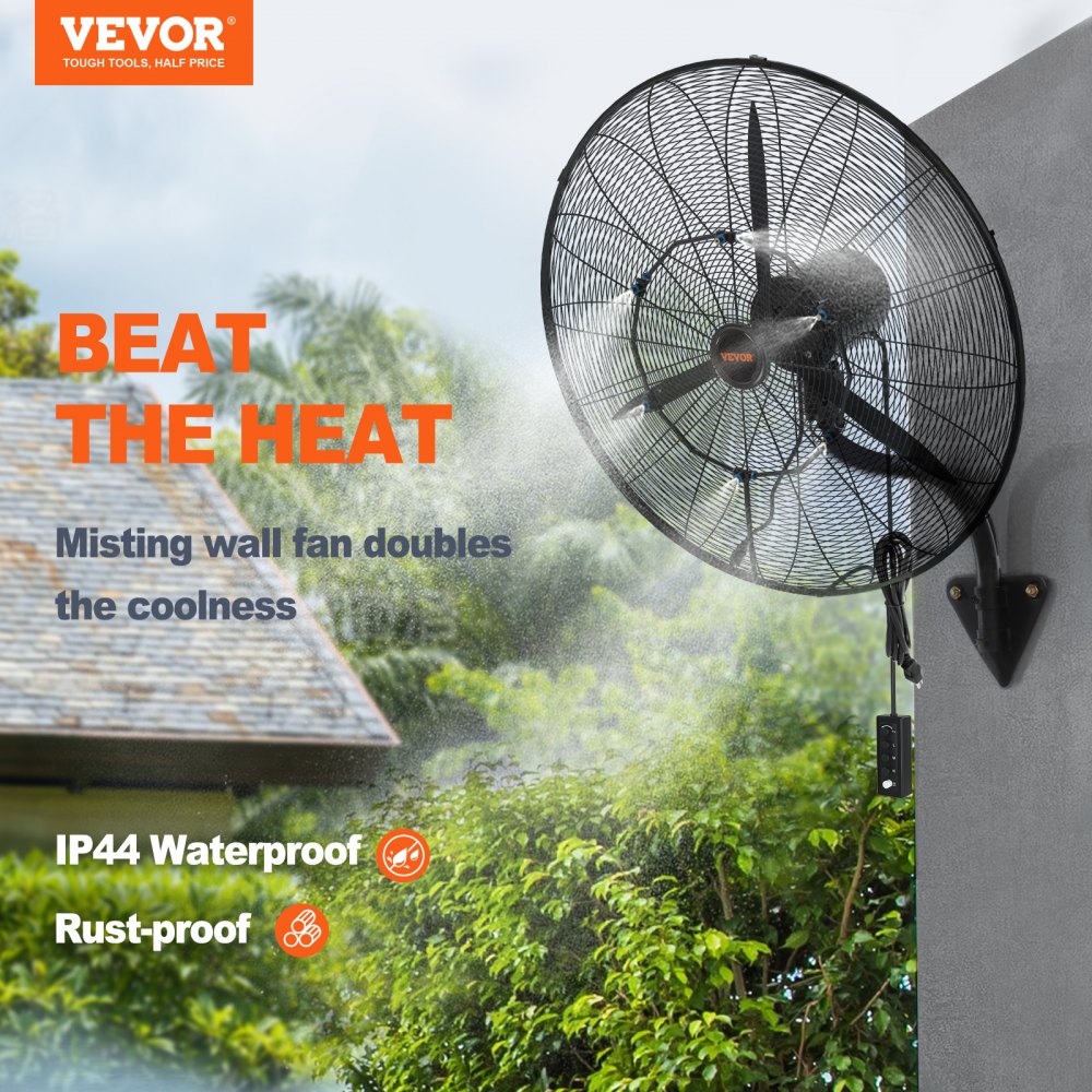 VEVOR Ventilador Nebulizador de Montaje en Pared, 61,6 cm, 3 Velocidades de Alta Velocidad Máx. 7000 CFM, Ventilador de Pared Industrial Oscilante a Prueba de Agua, Comercial o Residencial, Negro