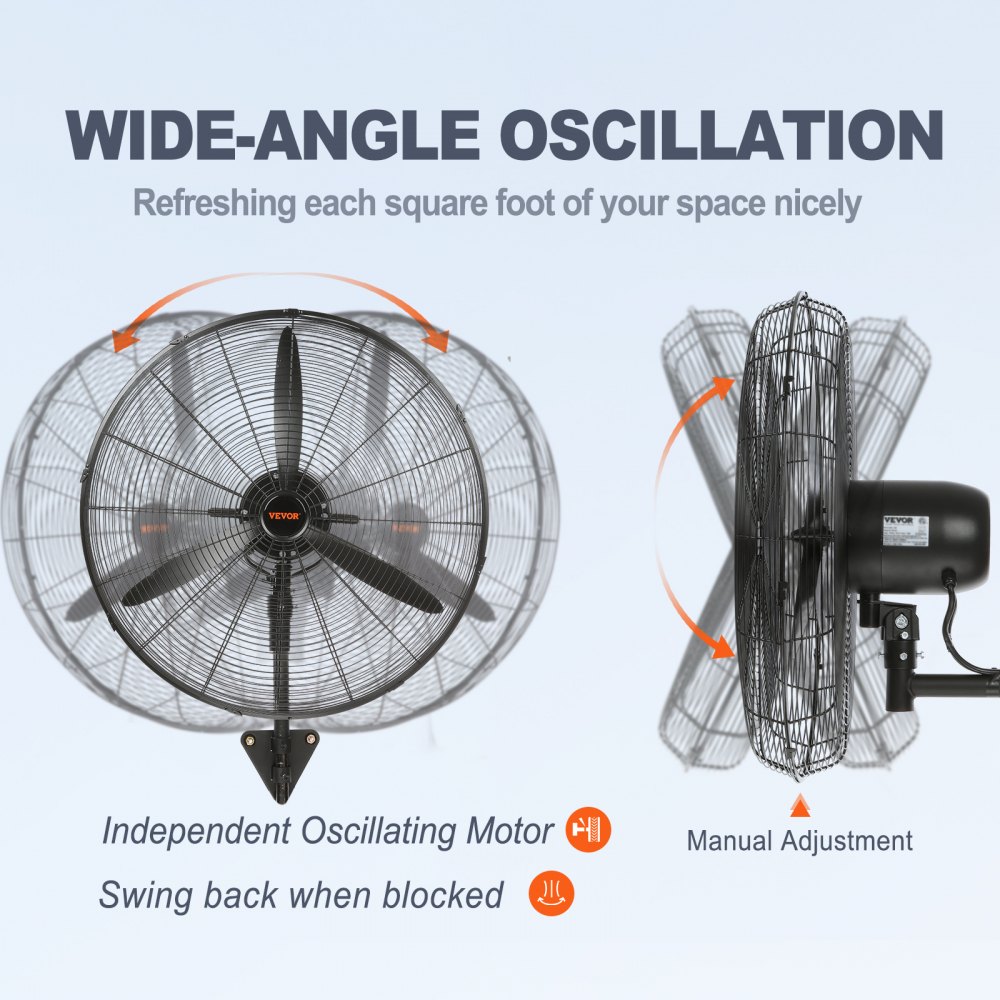 VEVOR Ventilador Nebulizador de Montaje en Pared, 61,6 cm, 3 Velocidades de Alta Velocidad Máx. 7000 CFM, Ventilador de Pared Industrial Oscilante a Prueba de Agua, Comercial o Residencial, Negro