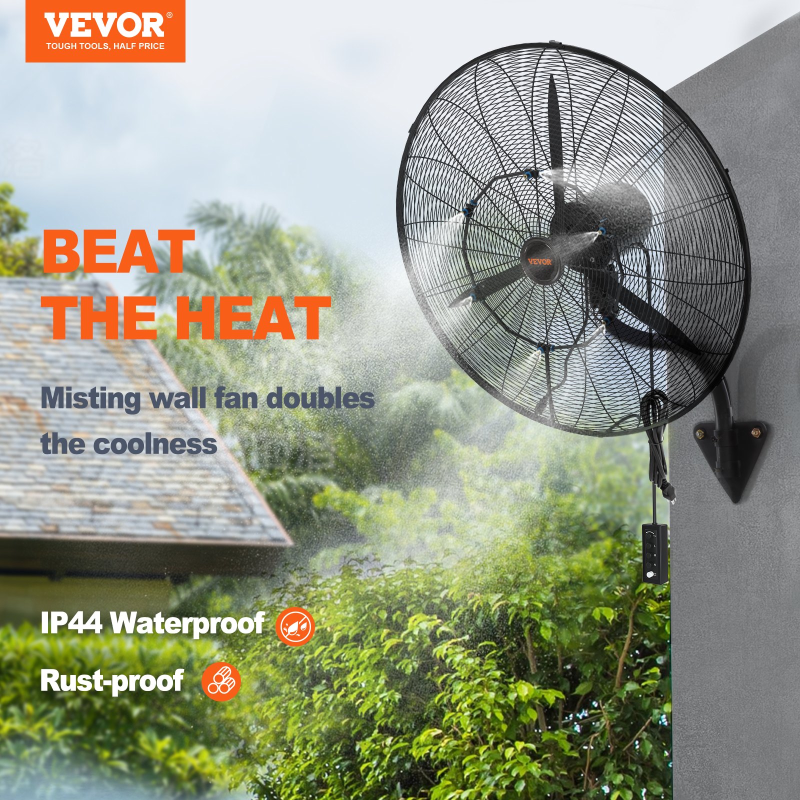 VEVOR Ventilador Nebulizador de Montaje en Pared, 61,6 cm, 3 Velocidades de Alta Velocidad Máx. 7000 CFM, Ventilador de Pared Industrial Oscilante a Prueba de Agua, Comercial o Residencial, Negro