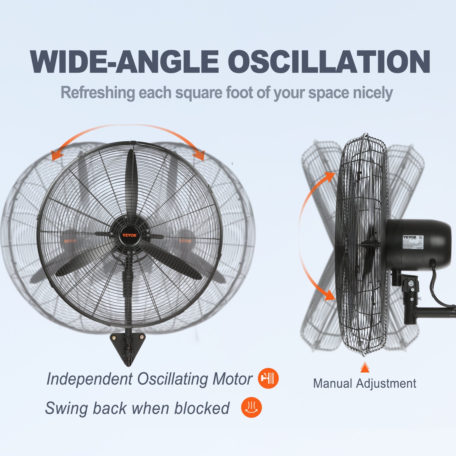 VEVOR Ventilador Nebulizador de Montaje en Pared, 61,6 cm, 3 Velocidades de Alta Velocidad Máx. 7000 CFM, Ventilador de Pared Industrial Oscilante a Prueba de Agua, Comercial o Residencial, Negro