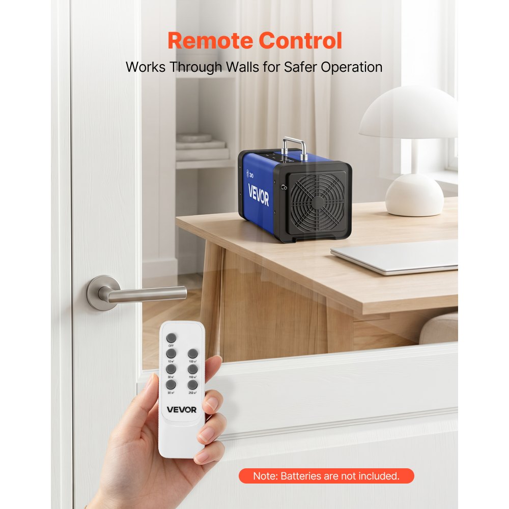 VEVOR Generador de Ozono 30000 mg/h con 6 Tubos de Cuarzo, Control Remoto, Doble Modo, Máquina de Ozono con Doble Manguera, Difusores de Corindón, Cobertura hasta 250 m², para Cocina Hogar Oficina