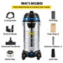VEVOR Aspiradora en Seco y Húmedo 40 L Aspirador Industrial con Filtro HEPA 1200 W Aspiradora Multifuncional 120 V Aspirador de Taller de Acero Inoxidable con Accesorios para Oficina Garaje Camioneta