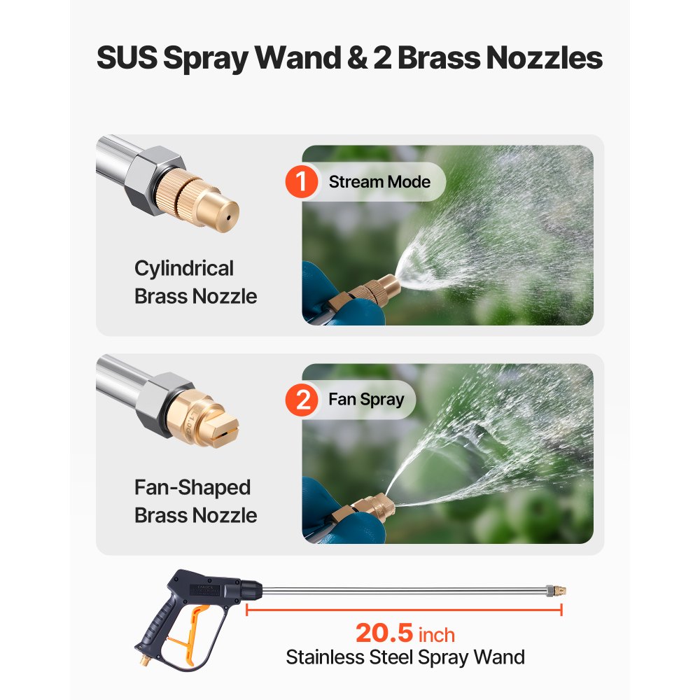 VEVOR Pulverizador Industrial Capacidad de 17 L, Pulverizador de Hormigón de Acero Inoxidable con Mango Ergonómico y Carro Extraíble, Presión 25-60 PSI, 2 Boquillas de Latón, para Construcción