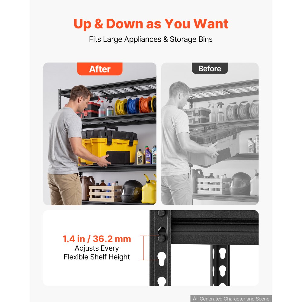 VEVOR Estantería Metálica 6 Niveles 1399 x 612 x 1958 mm 1633 kg de Acero SPCC, Estante de Almacenamiento Ajustable, Malla Ventilada, Montaje sin Tornillos, Diseño Estable para Garajes Cocinas Sótanos