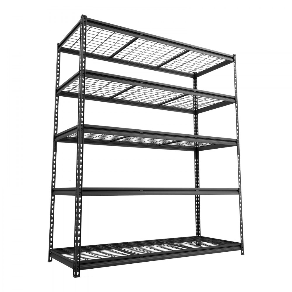 VEVOR Estantería Metálica 5 Niveles 152,7 x 61,2 x 181,4 cm 1361 kg SPCC, Estante de Almacenamiento Ajustable, Malla de Alambre, Montaje sin Tornillos y Patas Niveladoras para Garajes Talleres, Negro