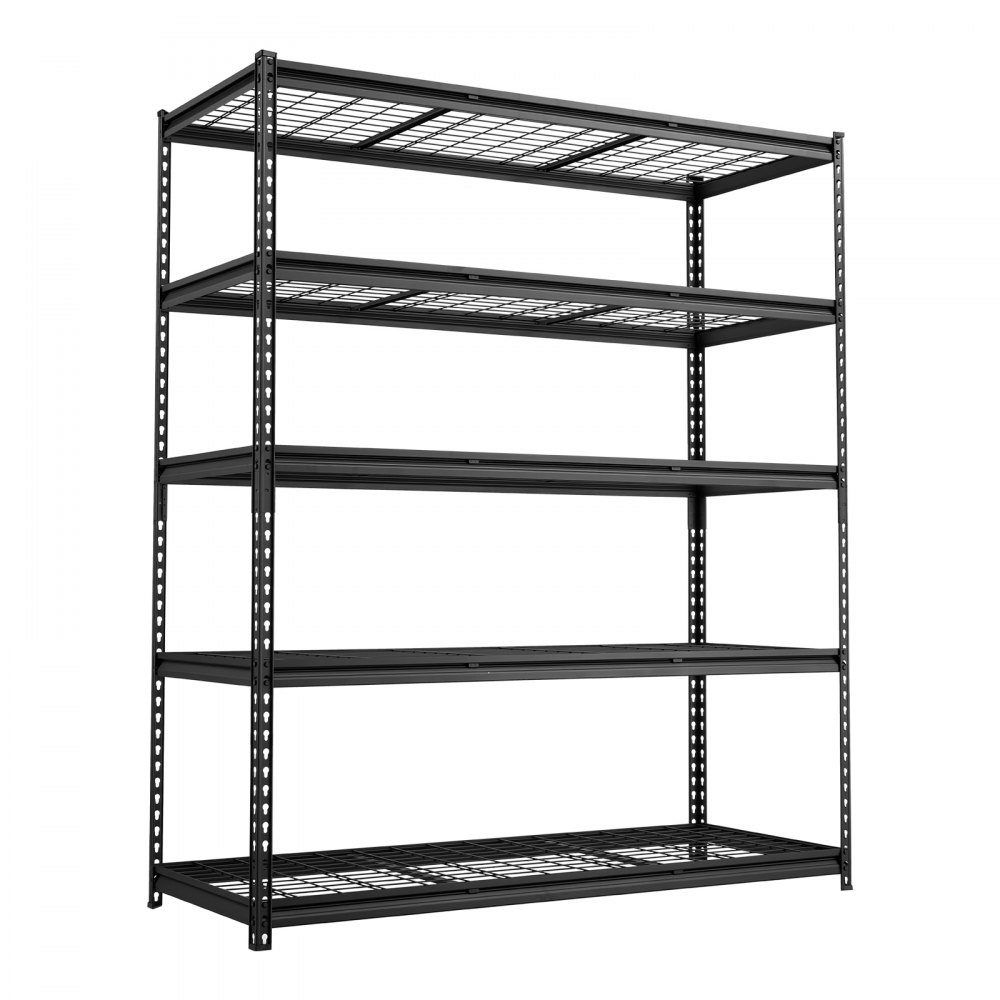 VEVOR Estantería Metálica 5 Niveles 152,7 x 61,2 x 181,4 cm 1361 kg SPCC, Estante de Almacenamiento Ajustable, Malla de Alambre, Montaje sin Tornillos y Patas Niveladoras para Garajes Talleres, Negro