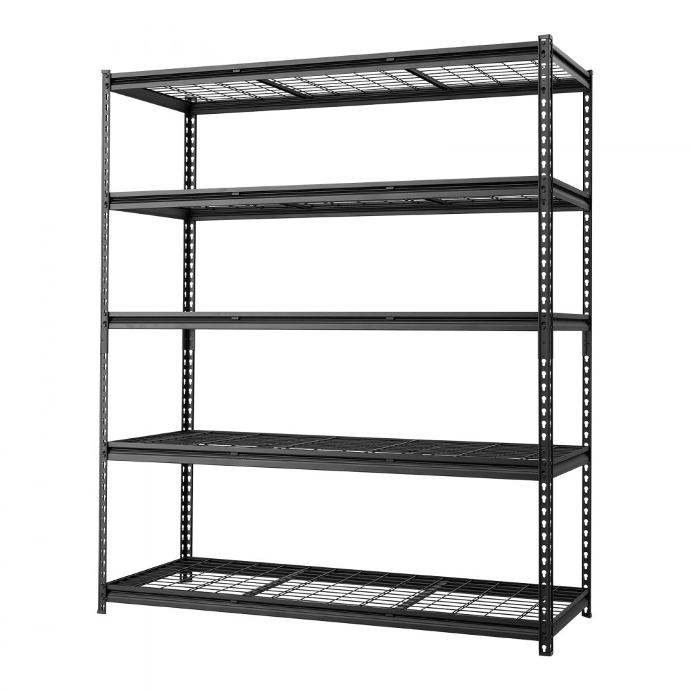 VEVOR Estantería Metálica 5 Niveles 152,7 x 61,2 x 181,4 cm 1361 kg SPCC, Estante de Almacenamiento Ajustable, Malla de Alambre, Montaje sin Tornillos y Patas Niveladoras para Garajes Talleres, Negro