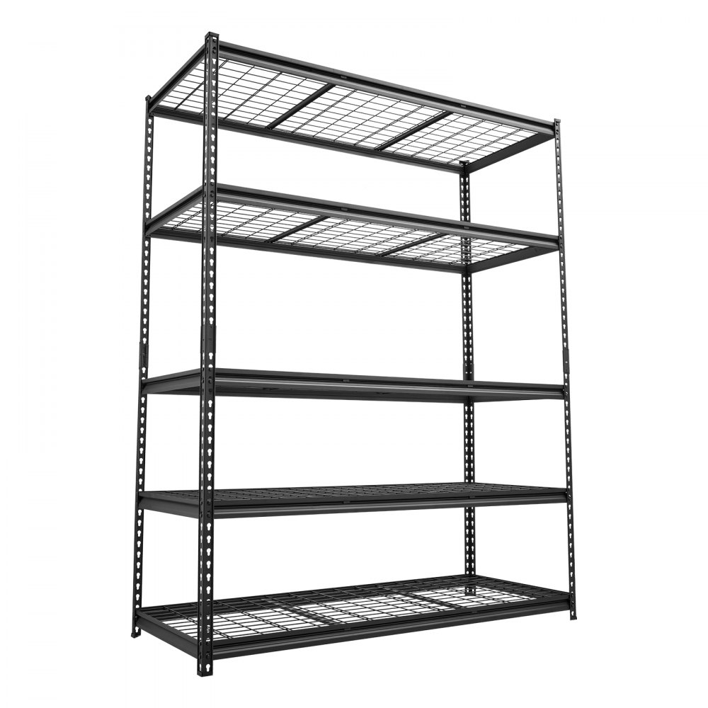 VEVOR Estantería Metálica 5 Niveles 152,6 x 61,2 x 195,8 cm 1361 kg SPCC, Estante de Almacenamiento Ajustable, Malla de Alambre, Montaje sin Tornillos para Garaje, Sótano, Almacén y Taller, Negro