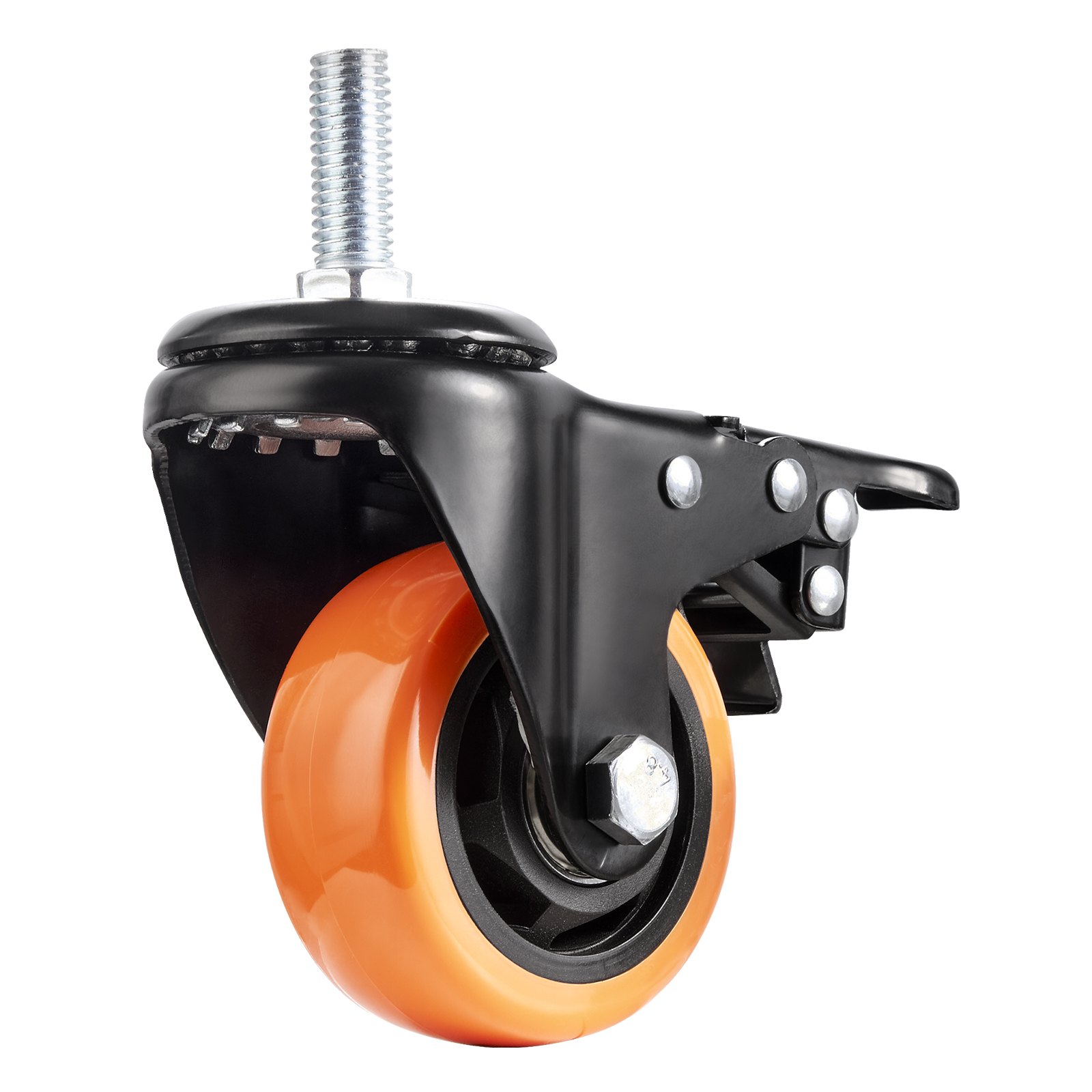 VEVOR Juego de 4 Ruedas Giratorias Industriales con Vástago Roscado Ruedas Silenciosas de 76,2 mm para Muebles con Freno de Doble Bloqueo A/B Capacidad de Carga de 68 kg para Carros, Muebles, Oficinas