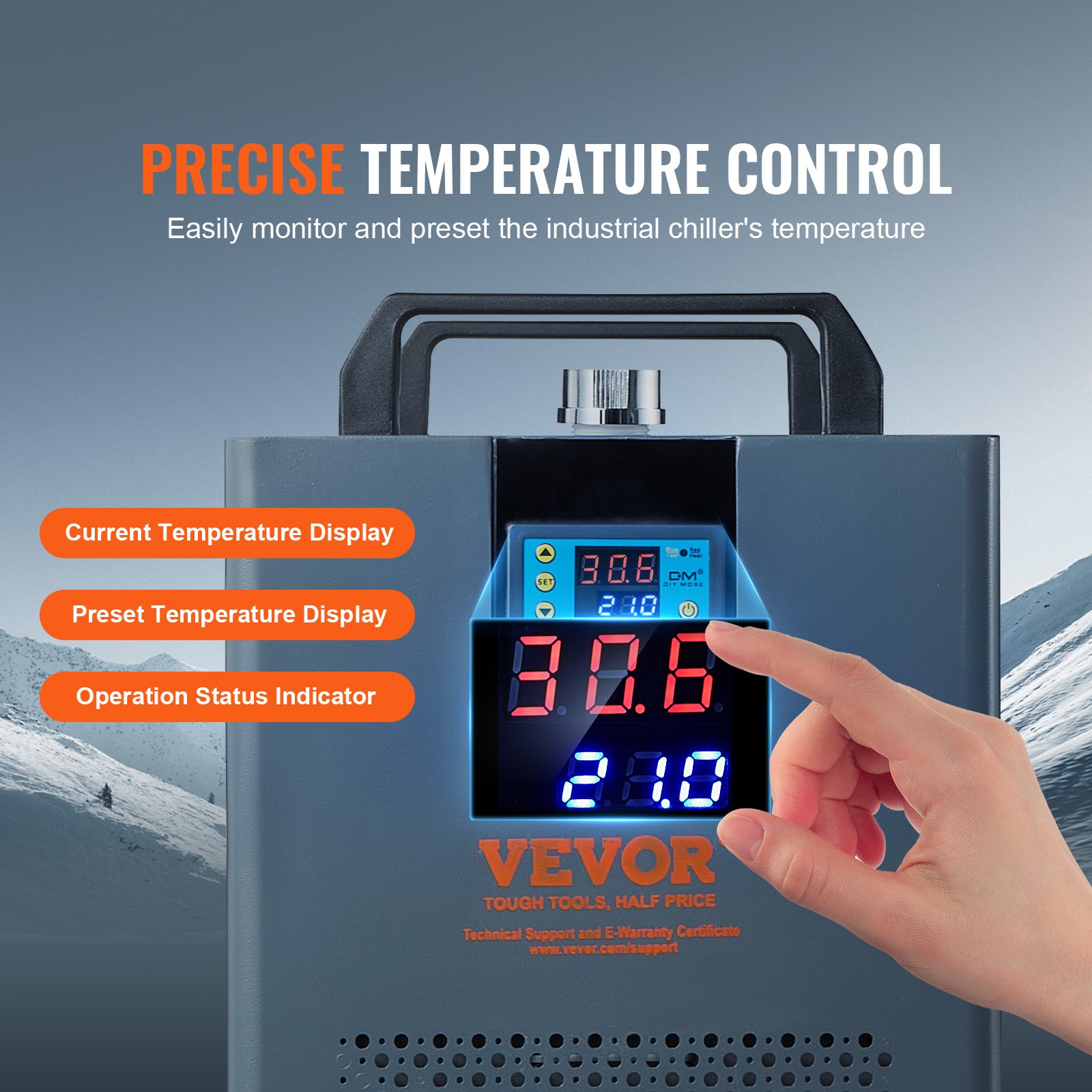 VEVOR Industrial Water Chiller, KH-6000, 200 W industrial water chiller cooling system with compressor, 12 l water tank capacity, 7.8 l/min max. flow rate, for cooling machines for CO2 laser engraving machines