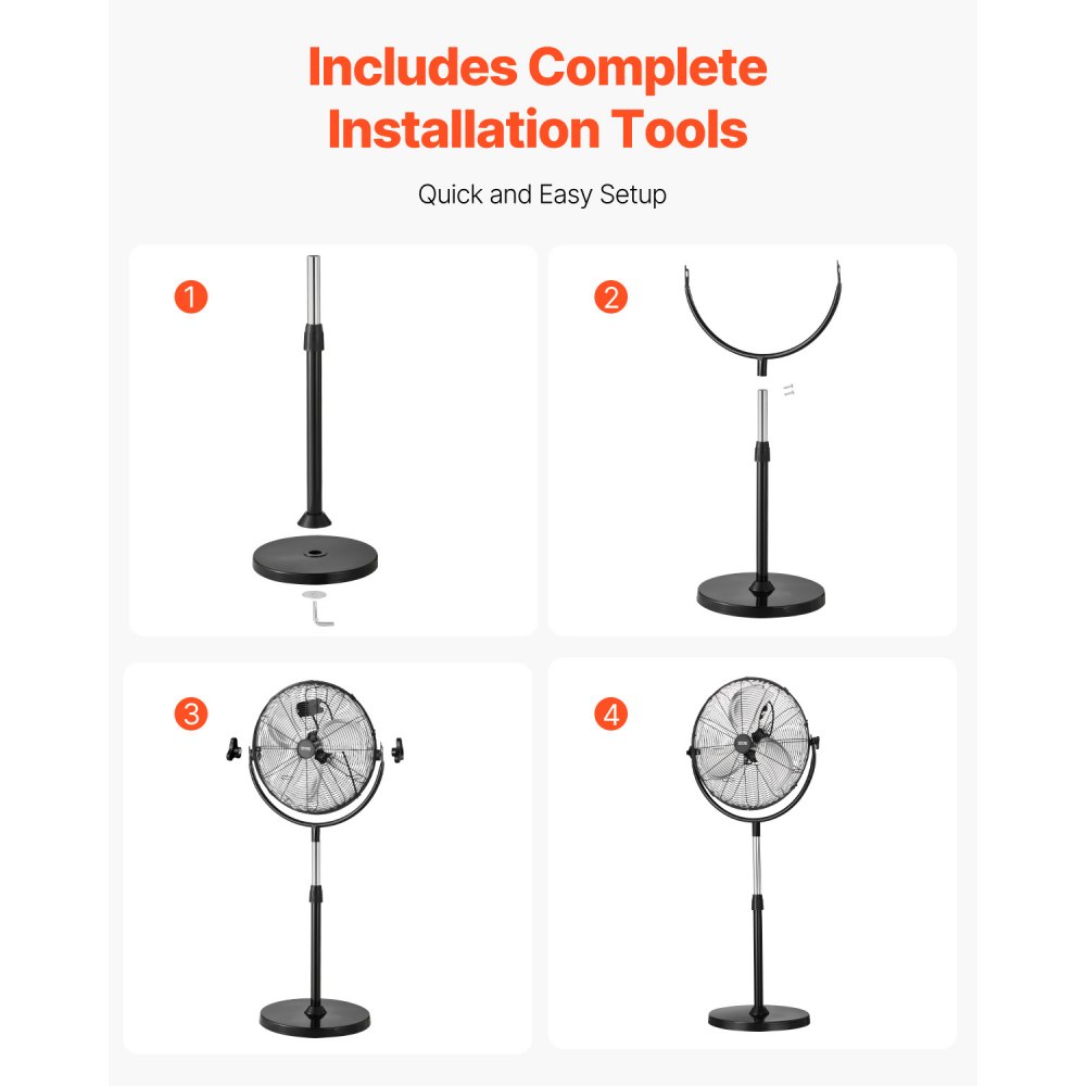 VEVOR Ventilador de Pedestal 56 cm Ventilador de Pie Altura Ajustable de 115 a 147 cm, 3 Velocidades 7,3 m/s, de Alta Potencia, para Sala de Estar, Hogar, Oficina, Negro, 560 x 425 x 1470 mm