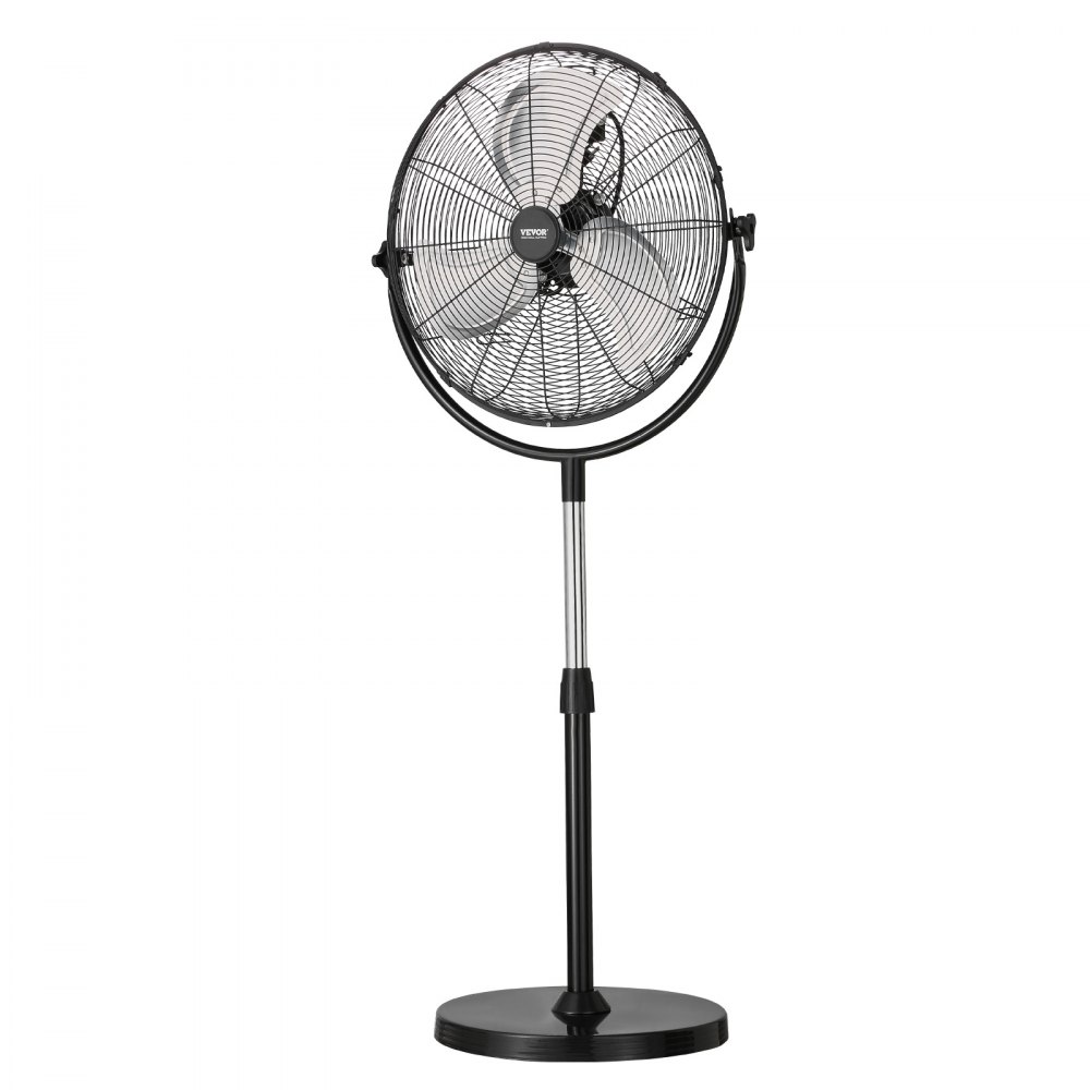 VEVOR Ventilador de Pedestal 56 cm Ventilador de Pie Altura Ajustable de 115 a 147 cm, 3 Velocidades 7,3 m/s, de Alta Potencia, para Sala de Estar, Hogar, Oficina, Negro, 560 x 425 x 1470 mm