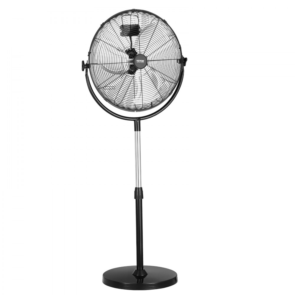VEVOR Ventilador de Pedestal 56 cm Ventilador de Pie Altura Ajustable de 115 a 147 cm, 3 Velocidades 7,3 m/s, de Alta Potencia, para Sala de Estar, Hogar, Oficina, Negro, 560 x 425 x 1470 mm