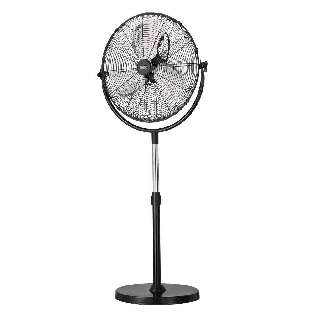 VEVOR Ventilador de Pedestal 56 cm Ventilador de Pie Altura Ajustable de 115 a 147 cm, 3 Velocidades 7,3 m/s, de Alta Potencia, para Sala de Estar, Hogar, Oficina, Negro, 560 x 425 x 1470 mm