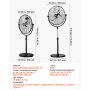VEVOR Ventilador de Pedestal 56 cm Ventilador de Pie Altura Ajustable de 115 a 147 cm, 3 Velocidades 7,3 m/s, de Alta Potencia, para Sala de Estar, Hogar, Oficina, Negro, 560 x 425 x 1470 mm