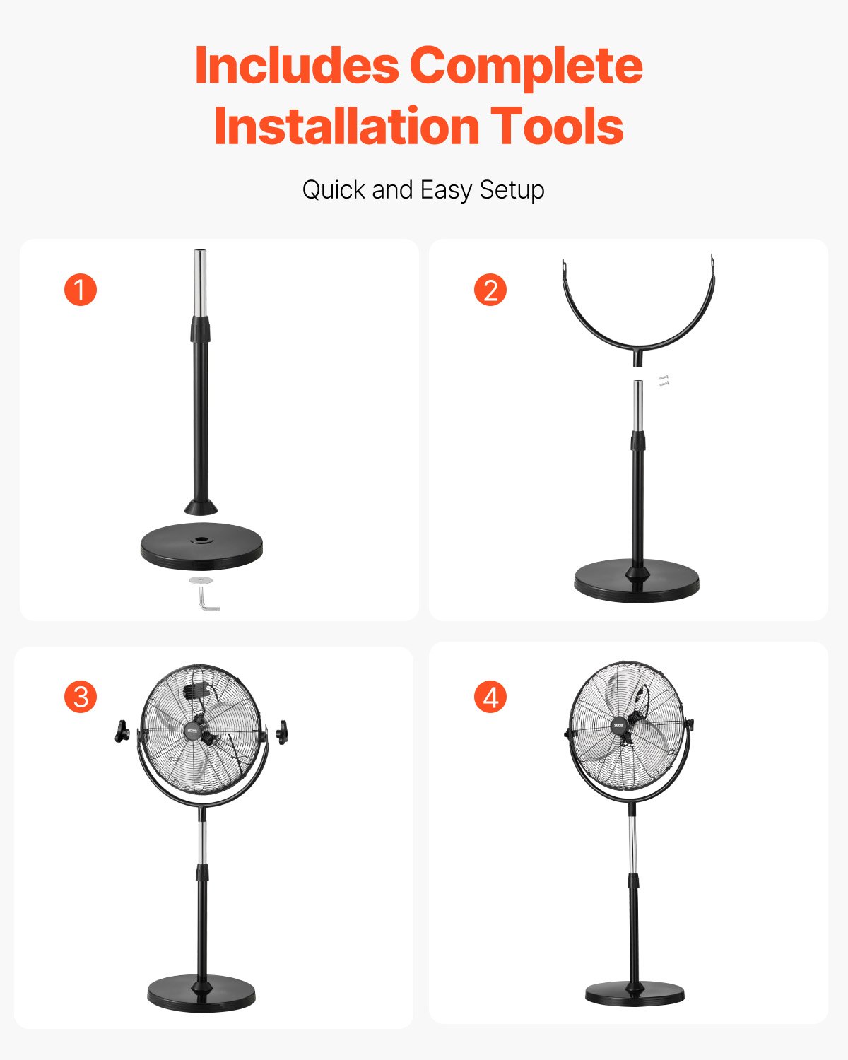 VEVOR Ventilador de Pedestal 56 cm Ventilador de Pie Altura Ajustable de 115 a 147 cm, 3 Velocidades 7,3 m/s, de Alta Potencia, para Sala de Estar, Hogar, Oficina, Negro, 560 x 425 x 1470 mm