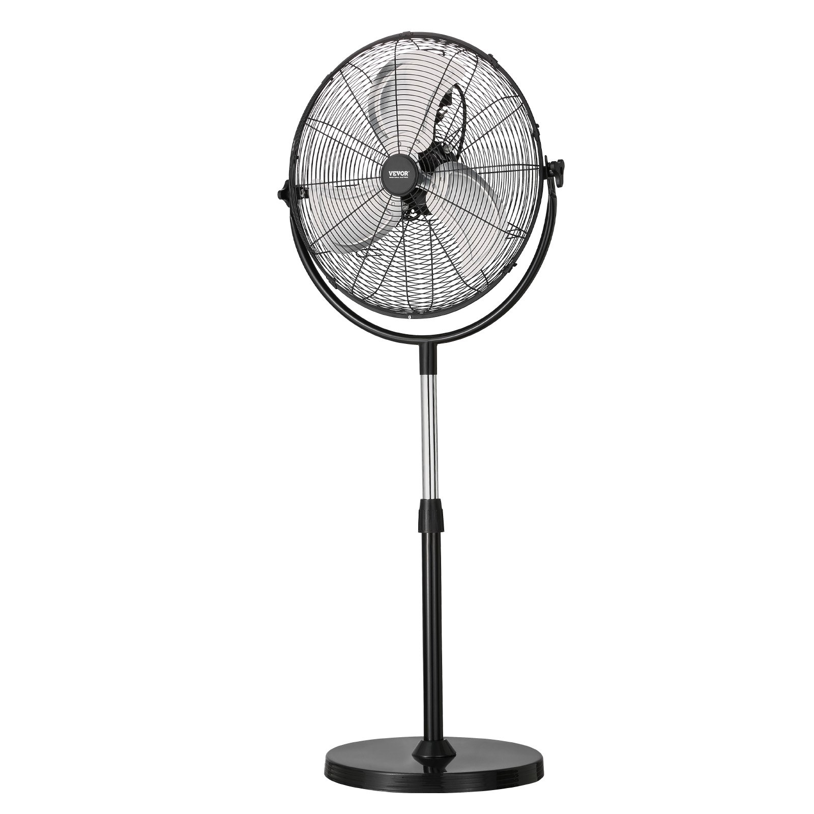VEVOR Ventilador de Pedestal 56 cm Ventilador de Pie Altura Ajustable de 115 a 147 cm, 3 Velocidades 7,3 m/s, de Alta Potencia, para Sala de Estar, Hogar, Oficina, Negro, 560 x 425 x 1470 mm