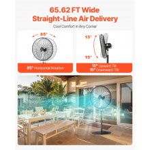 VEVOR Ventilador de Pedestal Oscilante 81cm 3 Velocidades Altura Ajustable Negro