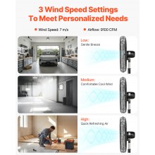 VEVOR Ventilador de Pedestal Oscilante 81cm 3 Velocidades Altura Ajustable Negro