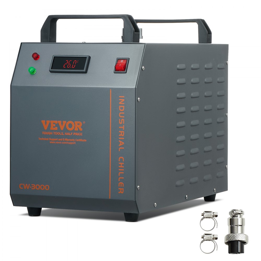 VEVOR Enfriador de Agua Industrial, CW-3000, Sistema de Enfriamiento de Enfriador de Agua Industrial Enfriado por Aire de 80 W con Capacidad de Tanque de Agua de 12 L, Caudal Máximo de 12 L/min