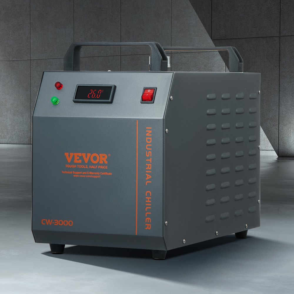 VEVOR Enfriador de Agua Industrial, CW-3000, Sistema de Enfriamiento de Enfriador de Agua Industrial Enfriado por Aire de 80 W con Capacidad de Tanque de Agua de 12 L, Caudal Máximo de 12 L/min