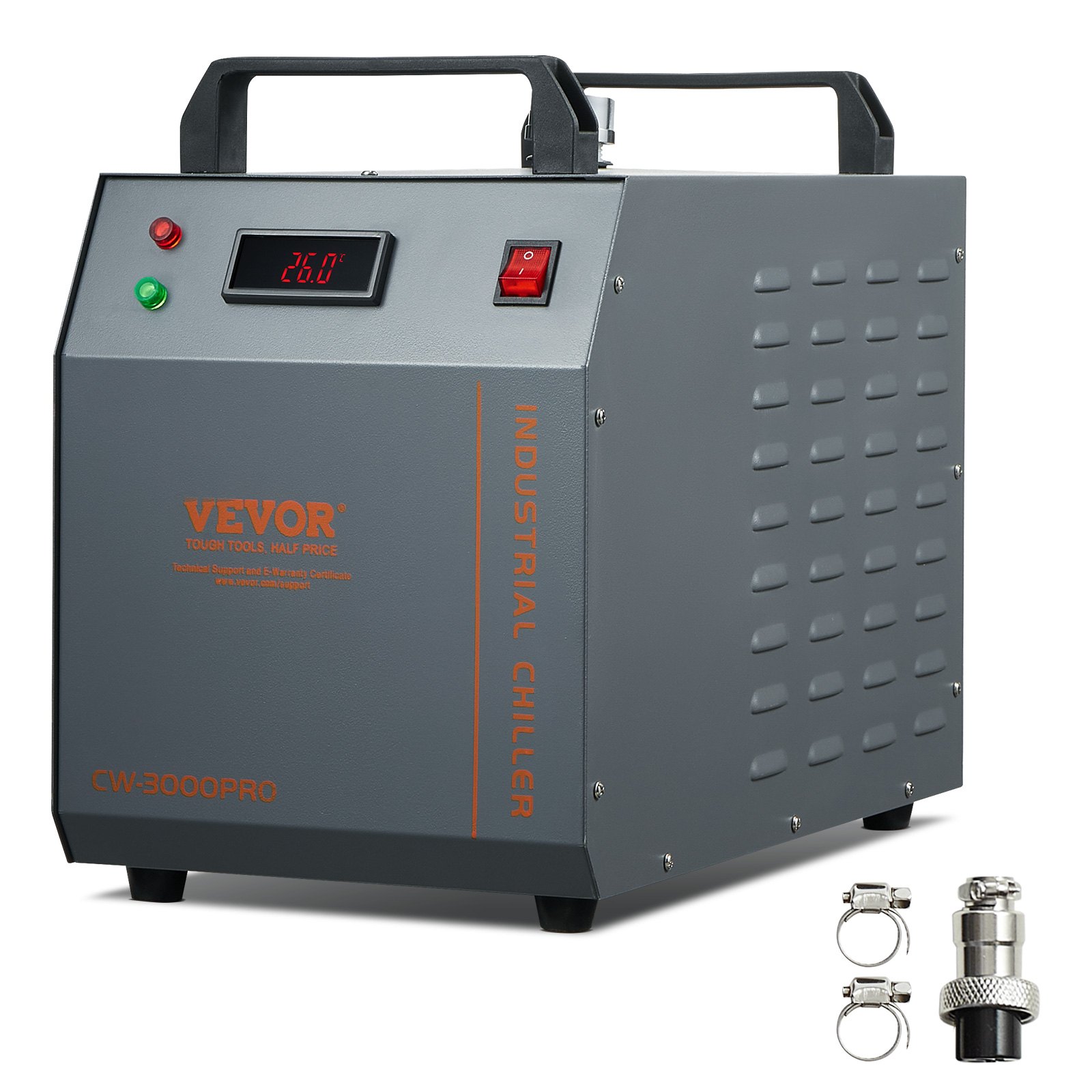 VEVOR Enfriador de Agua Industrial, CW-3000(PRO), Sistema de Enfriamiento de Enfriador de Agua Industrial Enfriado por aire de 150 W con Capacidad de Tanque de Agua de 12 L, Caudal Máximo de 18 L/min
