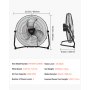 VEVOR Ventilador de Piso, 3 Velocidades, Alta Velocidad, Resistente, 4800 CFM, Inclinación de 360°, Flujo Aire 6,5 m/s, para Gimnasio, Hogar, Garaje, Tienda Comercial, 600 x 260 x 600 mm, 2 uds