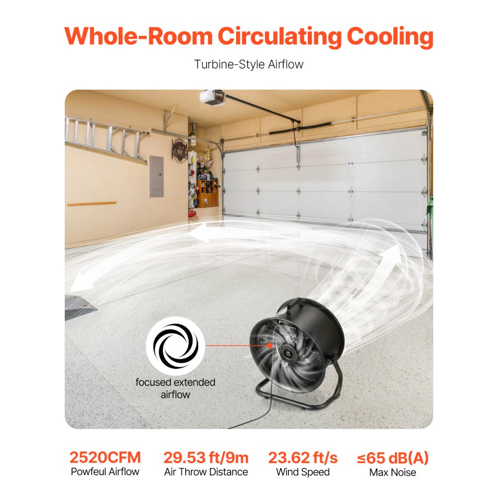 VEVOR Floor Fan, 3 Speeds, Wind Machine, 355.6mm, 360° Adjustable Tilt, 7.2 m/s Airflow, Large Metal Fan, for Home, Gym, Office, Garage, Commercial Premises