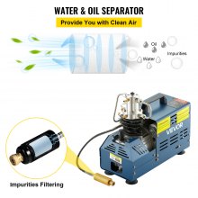 VEVR Bomba PCP Eléctrica 300 BAR 30 MPa 4500 PSI Compresor de Aire de Alta Presión 1800W Bomba de Aire de Alta Presión 37x18x40 cm Apagado Manualmente, Separador de Agua y Aceite para Tanque de Buceo