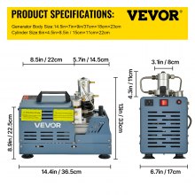 VEVR Bomba PCP Eléctrica 300 BAR 30 MPa 4500 PSI Compresor de Aire de Alta Presión 1800W Bomba de Aire de Alta Presión 37x18x40 cm Apagado Manualmente, Separador de Agua y Aceite para Tanque de Buceo