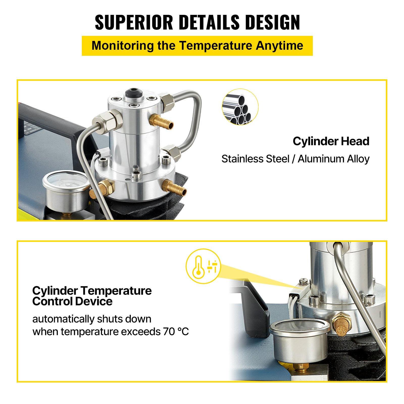 VEVR Bomba PCP Eléctrica 300 BAR 30 MPa 4500 PSI Compresor de Aire de Alta Presión 1800W Bomba de Aire de Alta Presión 37x18x40 cm Apagado Manualmente, Separador de Agua y Aceite para Tanque de Buceo