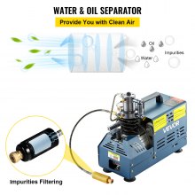 VEVR Bomba PCP Eléctrica 300 BAR 30 MPa 4500 PSI Compresor de Aire de Alta Presión 1800W Bomba de Aire de Alta Presión 37x18x40 cm Apagado Automático, Separador de Agua y Aceite para Tanque de Buceo