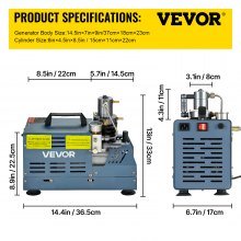 VEVR Bomba PCP Eléctrica 300 BAR 30 MPa 4500 PSI Compresor de Aire de Alta Presión 1800W Bomba de Aire de Alta Presión 37x18x40 cm Apagado Automático, Separador de Agua y Aceite para Tanque de Buceo