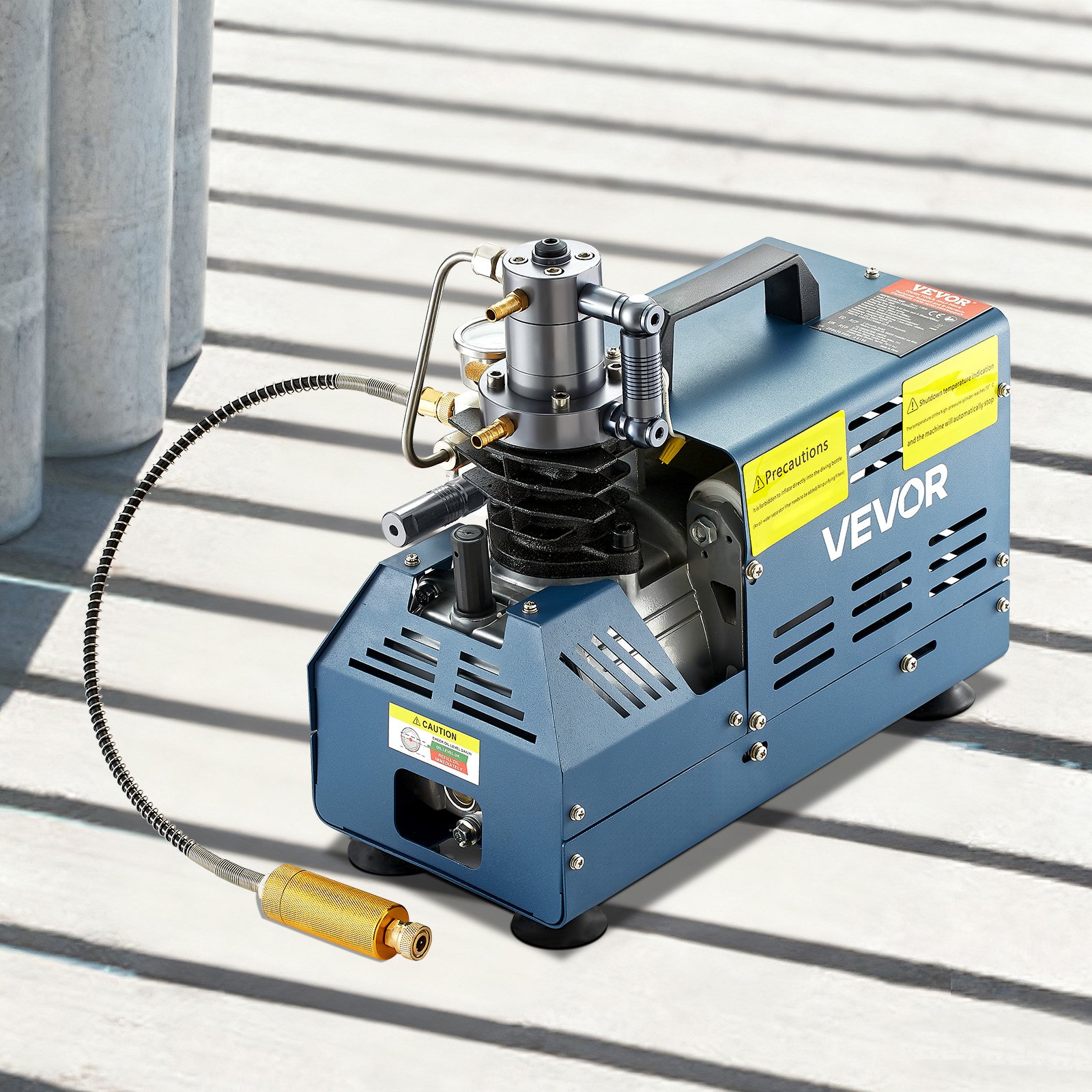 VEVR Bomba PCP Eléctrica 300 BAR 30 MPa 4500 PSI Compresor de Aire de Alta Presión 1800W Bomba de Aire de Alta Presión 37x18x40 cm Apagado Automático, Separador de Agua y Aceite para Tanque de Buceo