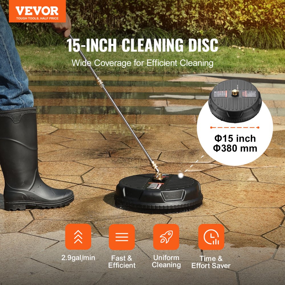 VEVOR Limpiador de Superficies para Limpiador de Alta Presión Universal 380 mm Accesorio para Limpiador de Suelos Plástico PP 276 bar Conector Rápido 0,635cm 2 Extensiones Limpiador para Entrada Patio