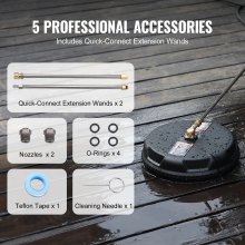 VEVOR Limpiador de Superficies para Limpiador de Alta Presión Universal 380 mm Accesorio para Limpiador de Suelos Plástico PP 276 bar Conector Rápido 0,635cm 2 Extensiones Limpiador para Entrada Patio