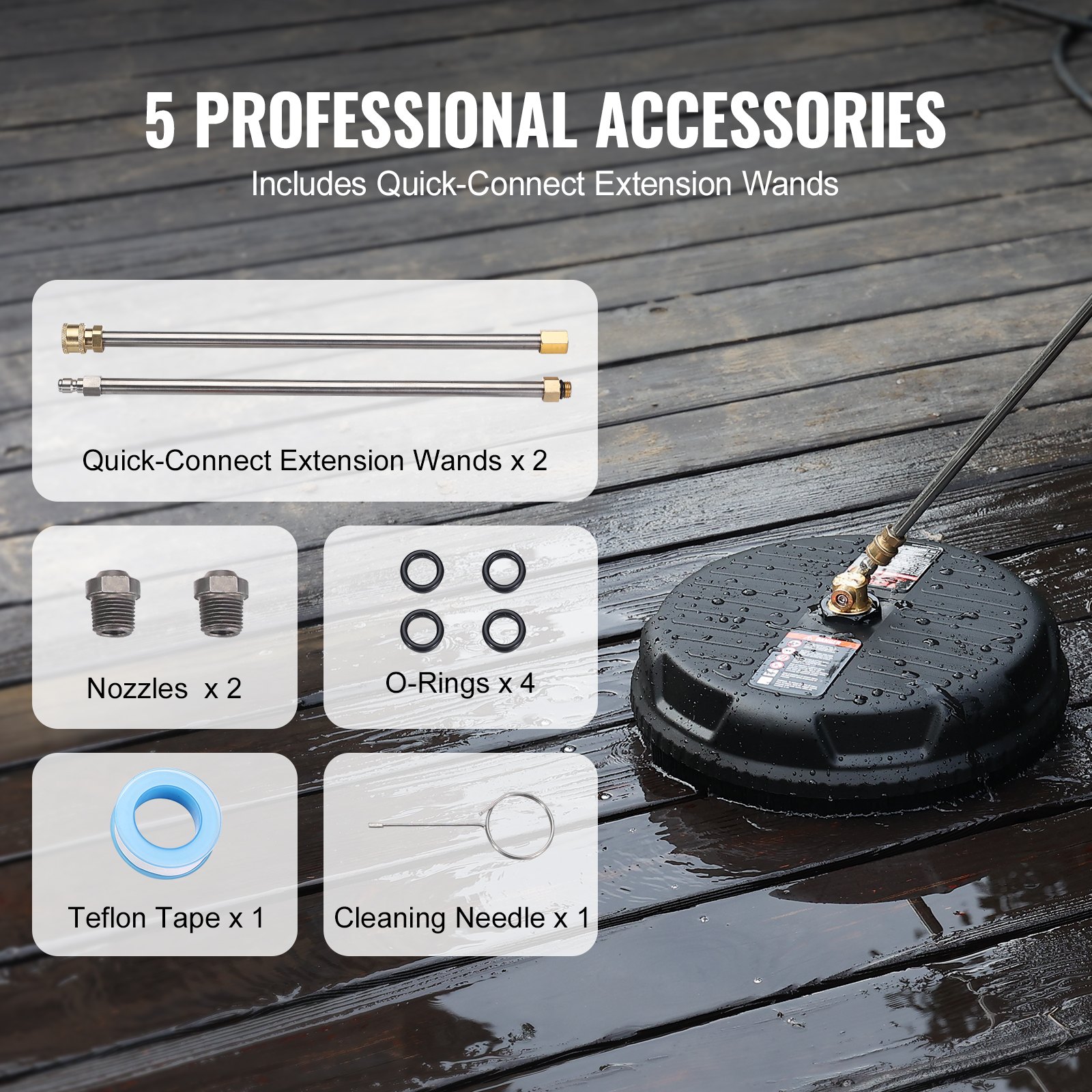 VEVOR Limpiador de Superficies para Limpiador de Alta Presión Universal 380 mm Accesorio para Limpiador de Suelos Plástico PP 276 bar Conector Rápido 0,635cm 2 Extensiones Limpiador para Entrada Patio
