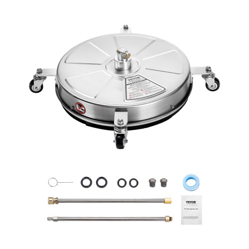 VEVOR Limpiador de superficies con hidrolavadora, acero inoxidable con 4 ruedas, 27,58 Mpa máx., 2 boquillas rociadoras, 2 varillas extendidas para concreto, patio, terraza, 465 x 465 x 157 mm