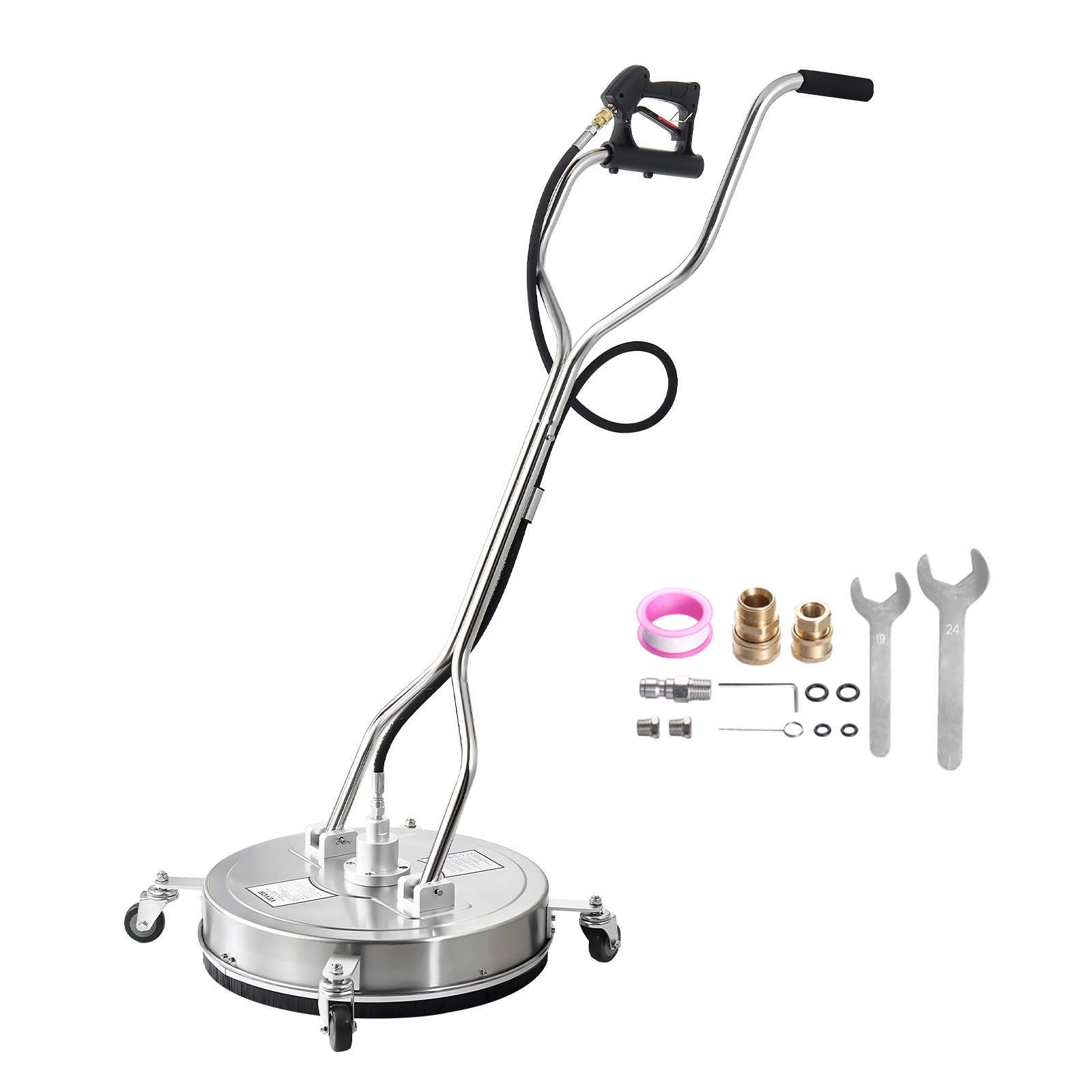 VEVOR 535 mm High-Pressure Cleaner Surface Cleaner, Stainless Steel Surface Cleaner on Wheels, 310 Bar max., 0.95 cm Connection Piece, Double Handle, 2 Nozzles, Spray for Concrete Terraces