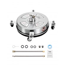 VEVOR Limpiador de Superficies con Hidrolavadora, Acero Inoxidable, 4 Ruedas, de Forma Redondo, 27,58 Mpa máx., Varillas Extendidas, Mango Doble, para Concreto, Patio, Acera, 325 x 325 x 157 mm