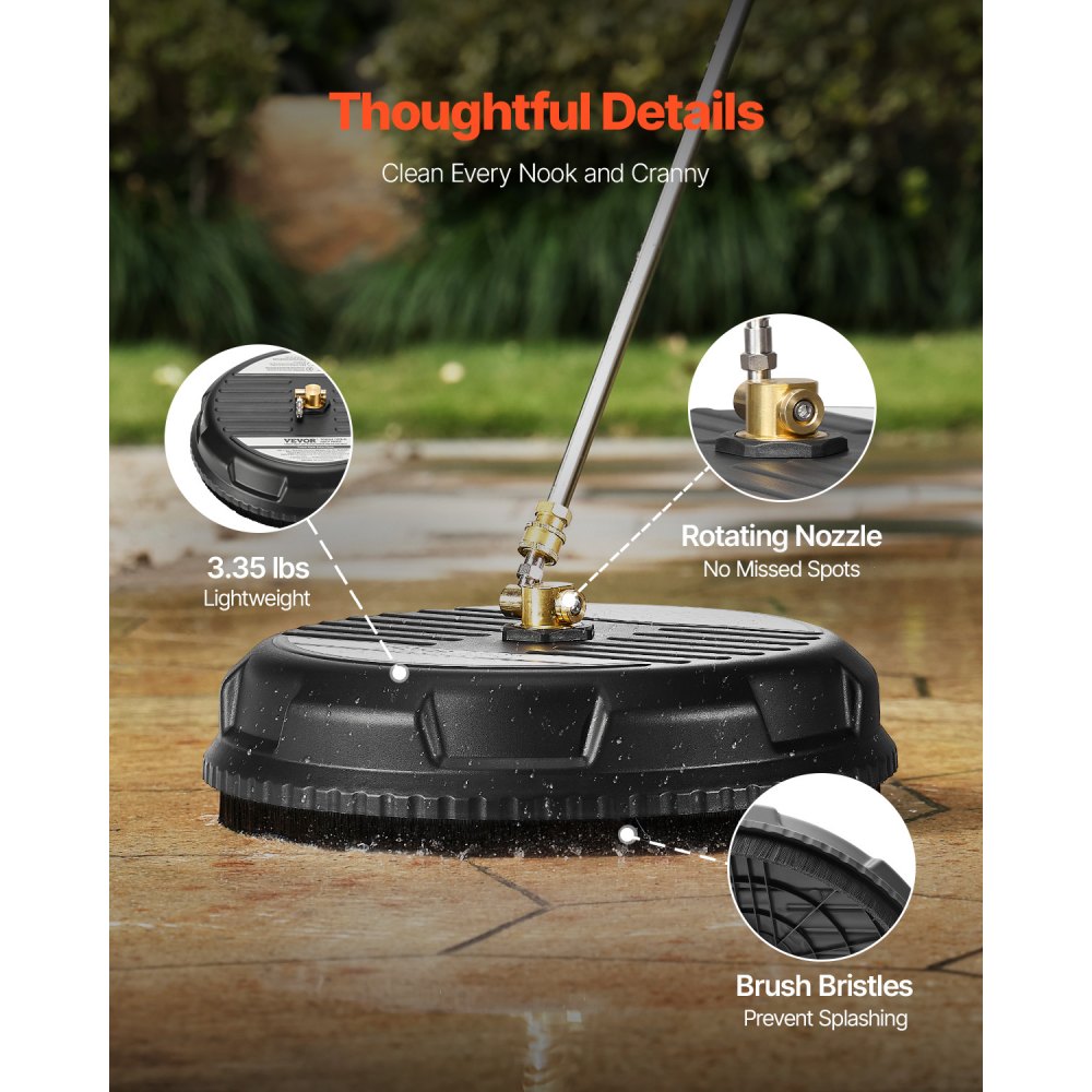 VEVOR 385 mm high-pressure cleaner surface cleaner, plastic surface cleaner on wheels, max. 276 bar, 0.635 cm connection piece, 2 spray nozzles, 2 extension poles for concrete