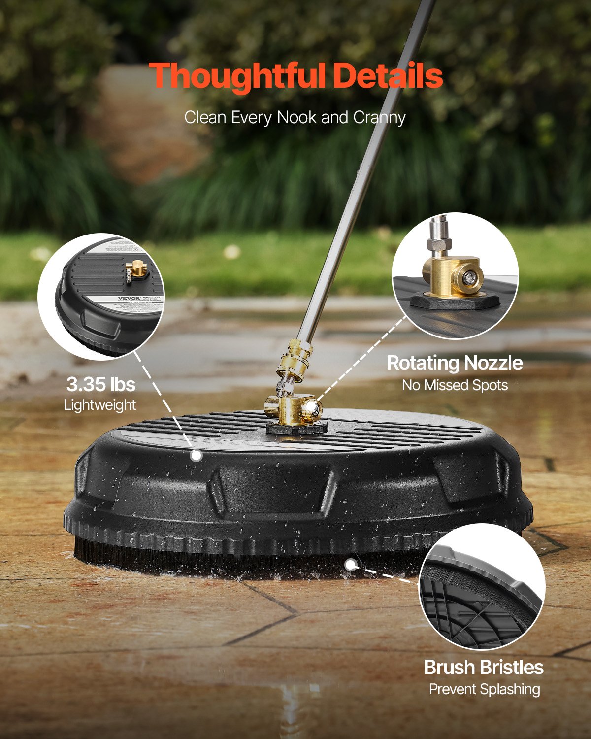 VEVOR 385 mm high-pressure cleaner surface cleaner, plastic surface cleaner on wheels, max. 276 bar, 0.635 cm connection piece, 2 spray nozzles, 2 extension poles for concrete