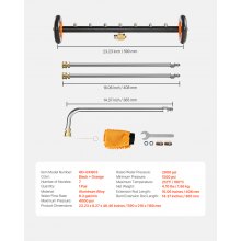 VEVOR Limpiador de Chasis Hidrolavadora 2 Varillas 590 x 210 x 1180 mm Naranja