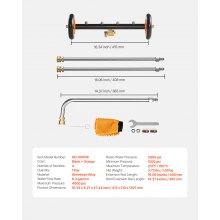 VEVOR Limpiador de Chasis Hidrolavadora 2 Varillas 415 x 210 x 1205 mm Naranja