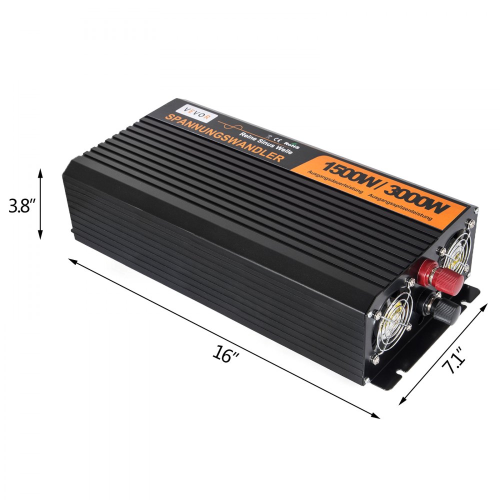 Inversor De Corriente Onda Pura 1500w 3000w 12v 220v Remote Gys-1500w Cable