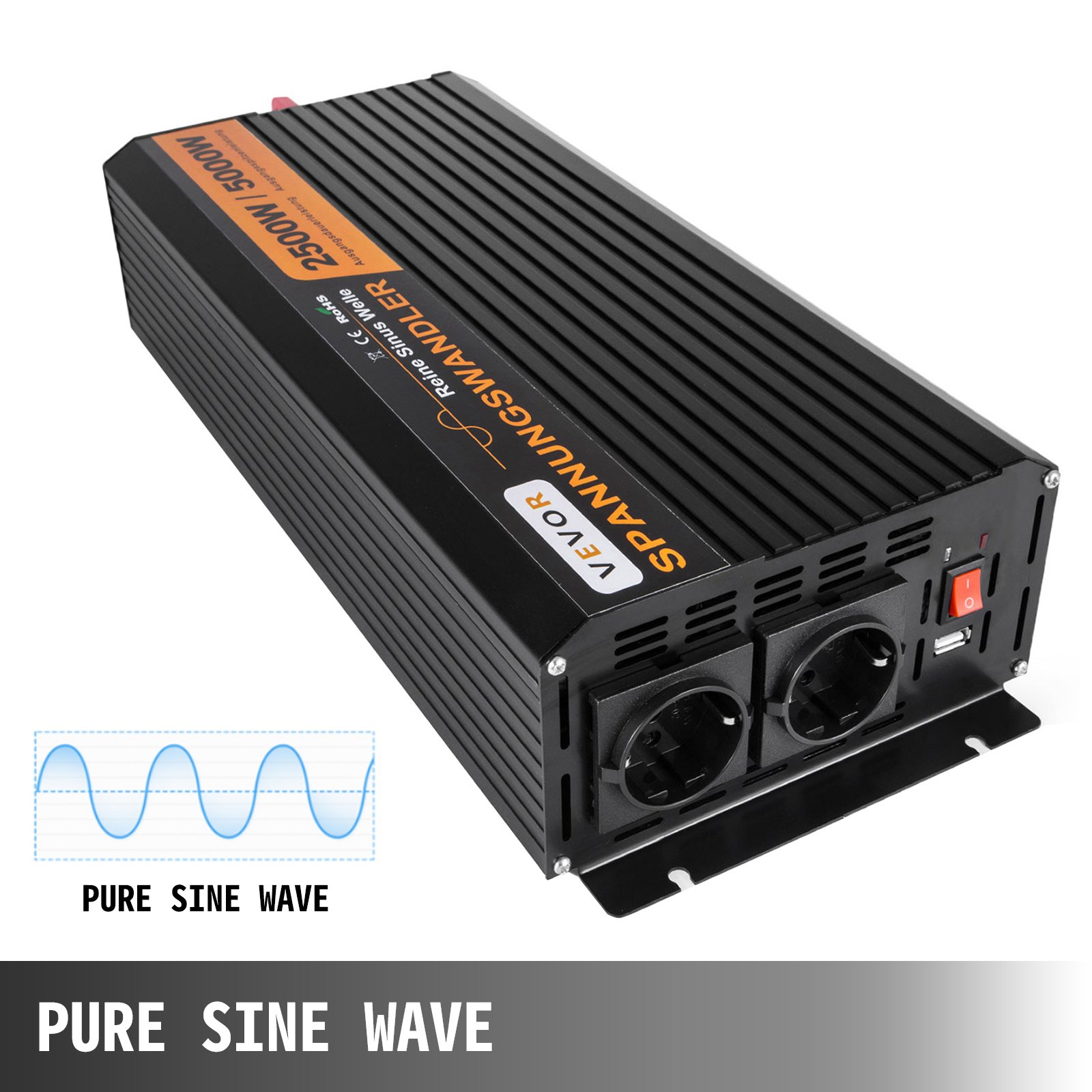 Inversor De Corriente Onda Pura 2500w 12v 5000w 220v Convertidor Con Cables