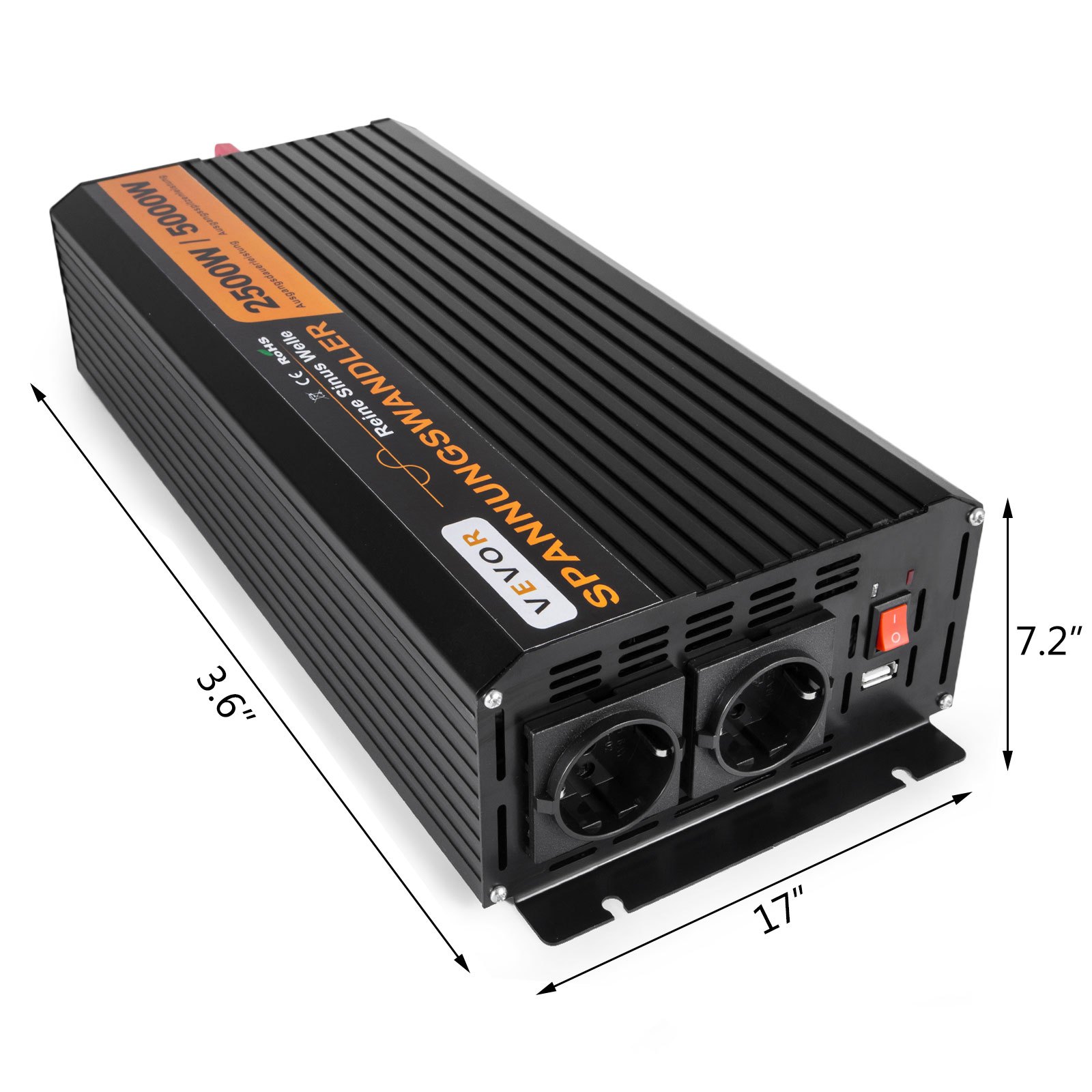Inversor De Corriente Onda Pura 2500w 12v 5000w 220v Convertidor Con Cables