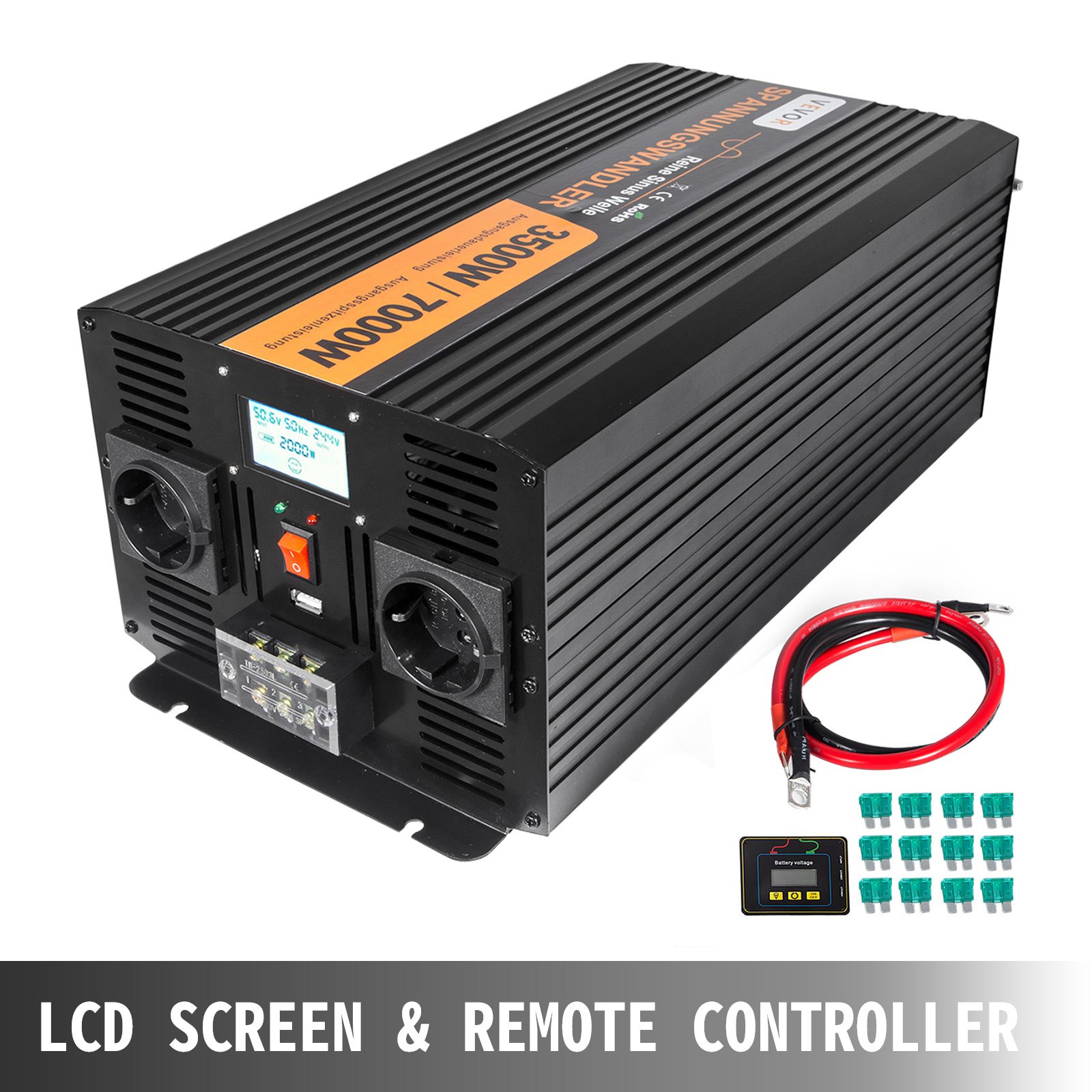 Inversor De Corriente De Onda Pura Convertidor Con Remote Cable 3500w - 7000w